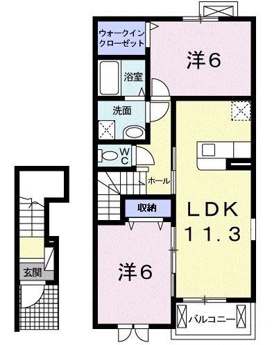 ペルシーモA(2LDK/2階)の間取り写真