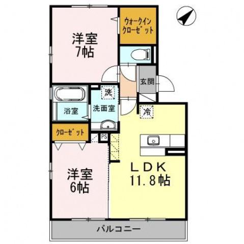 アンベリール A棟(2LDK/1階)の間取り写真