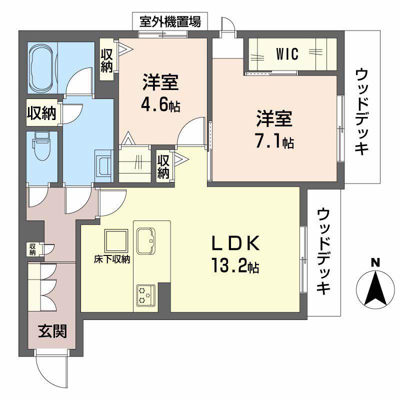 グランコート北浦(2LDK/1階)の間取り写真