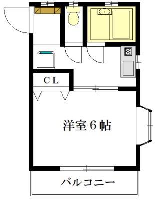 柿ノ木荘(1K/2階)の間取り写真