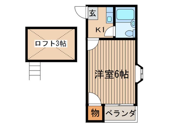 アップルハイム(1K/2階)の間取り写真