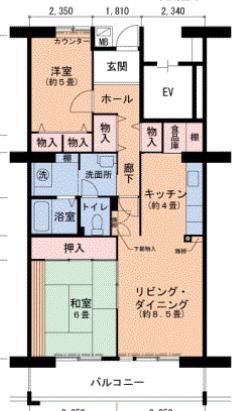 グリーンヒルズ鷹取1号棟(2LDK/3階)の間取り写真