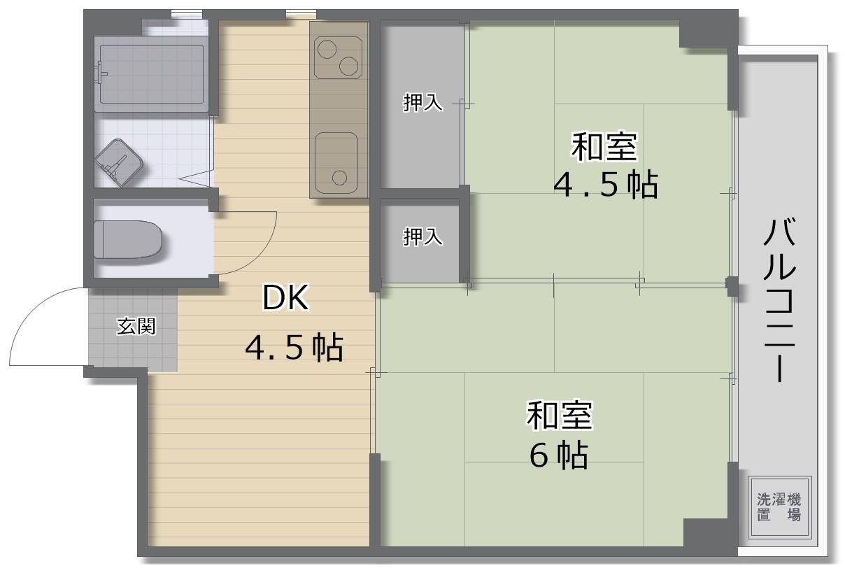 GRAND CORP CATTLEYA (2DK/4階)の間取り写真