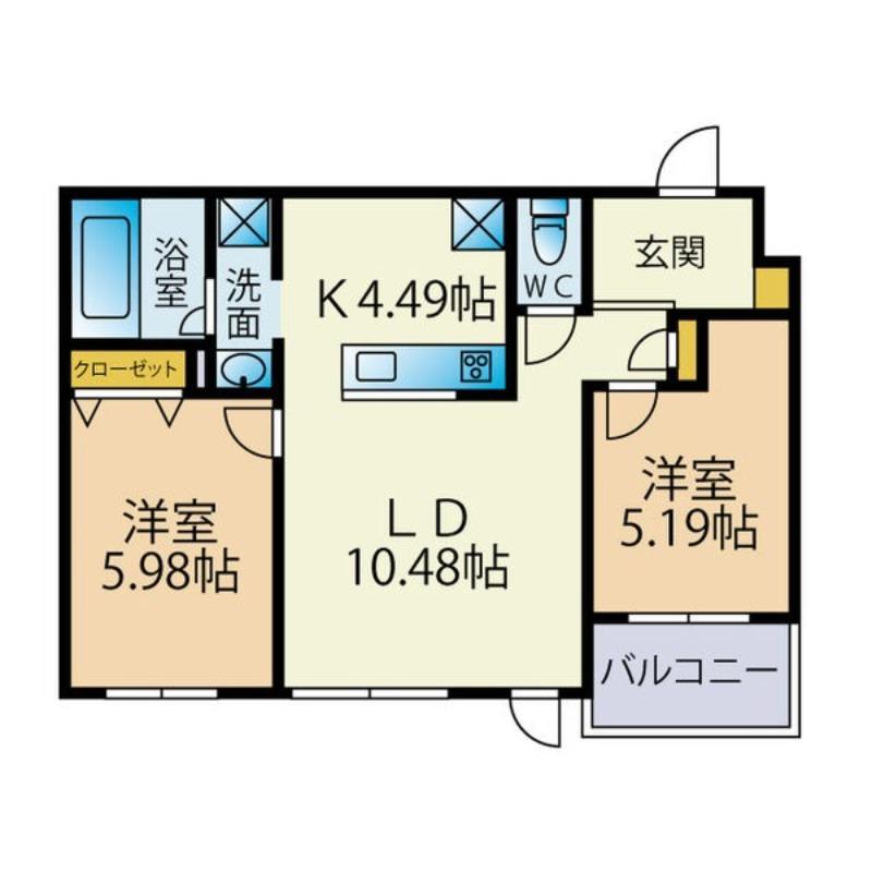 PORTE-BONHEUR(2LDK/3階)の間取り写真