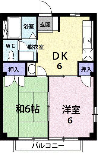 西鉄天神大牟田線 高宮駅(福岡) バス乗車時間：25分 最寄りバス停で下車 徒歩2分 2階建 築33年(2DK/2階)の間取り写真