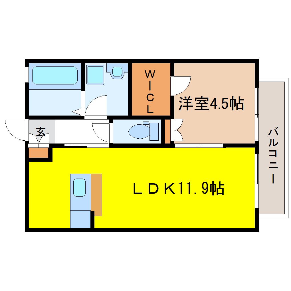 インフィニティ富沢壱番館(1LDK/1階)の間取り写真