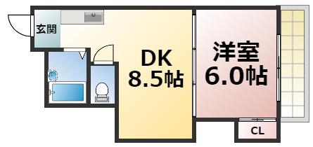 RIHITO南巽(1DK/2階)の間取り写真