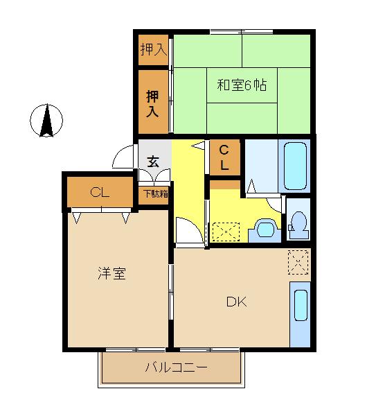 ヴィラ愛宕台 1号棟(2DK/1階)の間取り写真