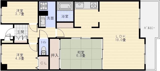 玉手山サンハイツ(3LDK/8階)の間取り写真