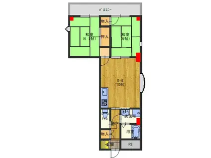千舟リバービューマンション(2LDK/2階)の間取り写真