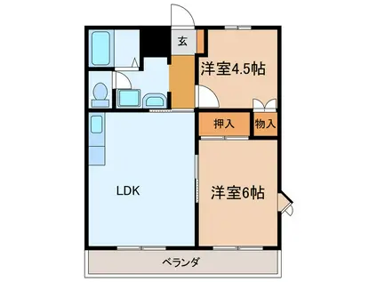 ハイツコートサイドA(2LDK/1階)の間取り写真