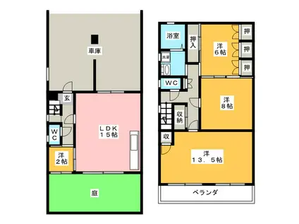 ＪＲ中央本線 瑞浪駅 徒歩15分 2階建 築35年(3LDK/1階)の間取り写真