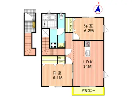 ティーゲル ヒュース(2LDK/2階)の間取り写真