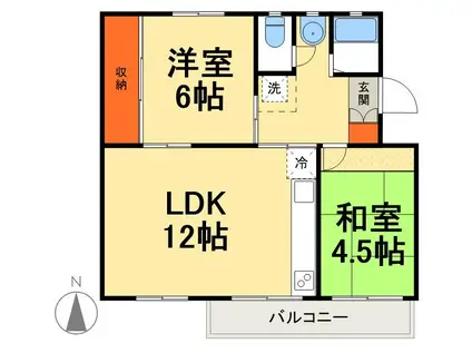 八潮伊草団地 11号棟(2LDK/4階)の間取り写真