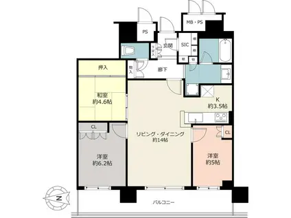 ジオタワー高槻ミューズフロント(3LDK/4階)の間取り写真