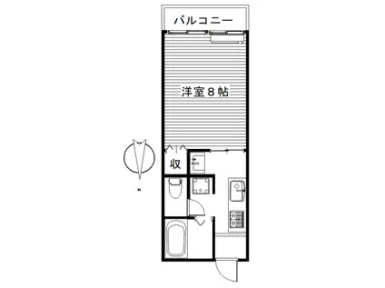 ワイドヒル(1K/1階)の間取り写真
