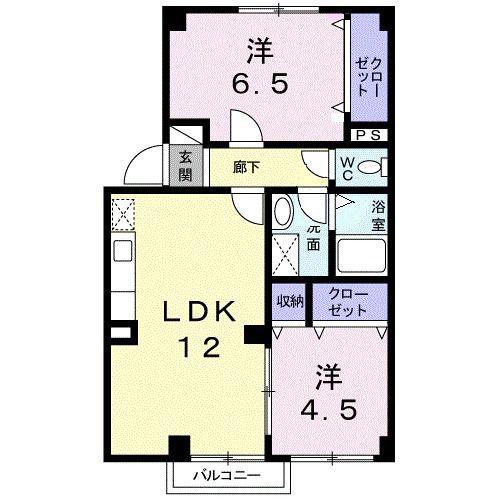 ライジングサンA(2LDK/2階)の間取り写真