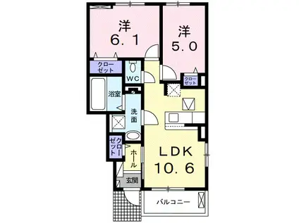 クロッシング・ヴィラージュIV(2LDK/1階)の間取り写真