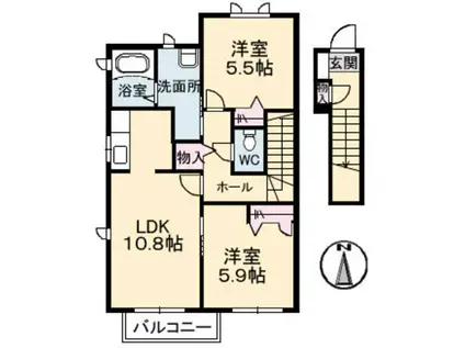 アルファB棟(2LDK/2階)の間取り写真