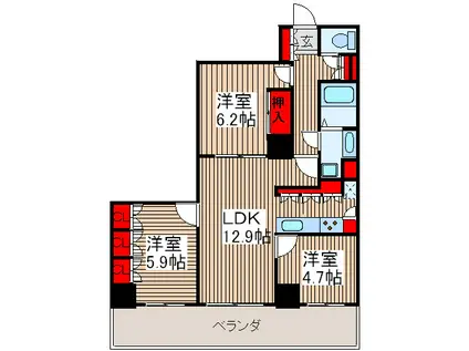 ライブタワー武蔵浦和(3LDK/23階)の間取り写真