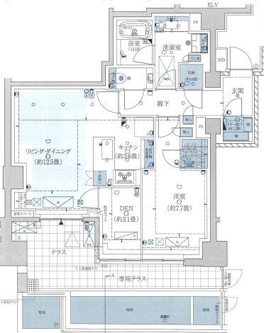 ザ・パークハウス高輪プレイス(1SLDK/1階)の間取り写真