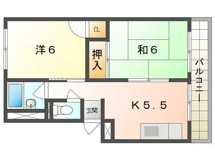 第1パークサイドハイツ(2K/2階)の間取り写真