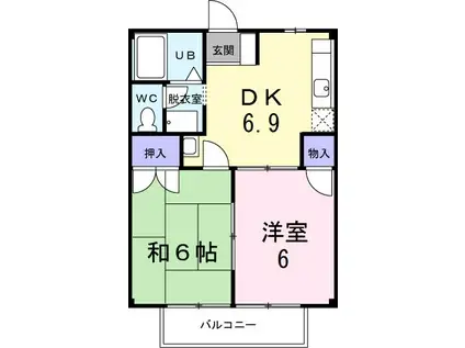 プライムハイツII(2DK/1階)の間取り写真