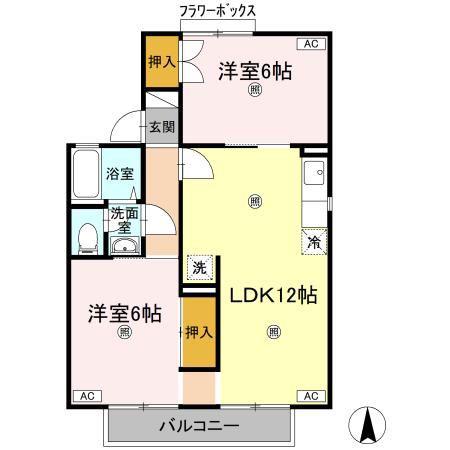 栗林セントラルコーポA棟(2LDK/2階)の間取り写真