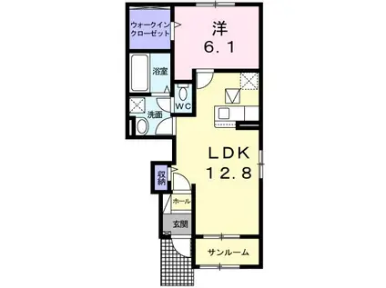 ウエストERLYGARDENII(1LDK/1階)の間取り写真