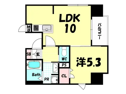 PRESSANCE三宮ディライト(1LDK/12階)の間取り写真