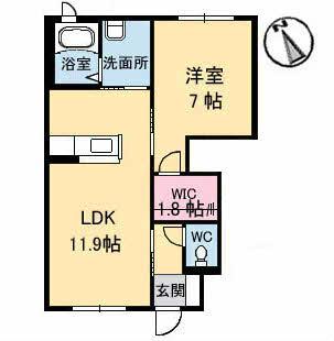 シャーメゾン南沖洲(1LDK/1階)の間取り写真
