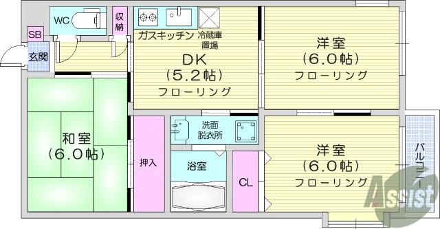 シュトラール弐番館(3DK/1階)の間取り写真