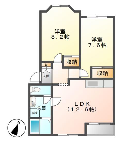 エルシャトーII D(2LDK/2階)の間取り写真