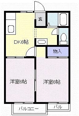 ひより台ハイツC(2DK/1階)の間取り写真