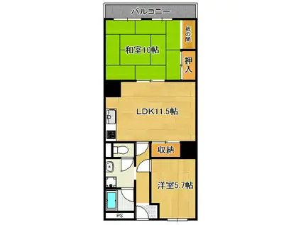 橿原ハイツ(2LDK/7階)の間取り写真