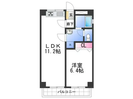 箕西マンション(1LDK/2階)の間取り写真