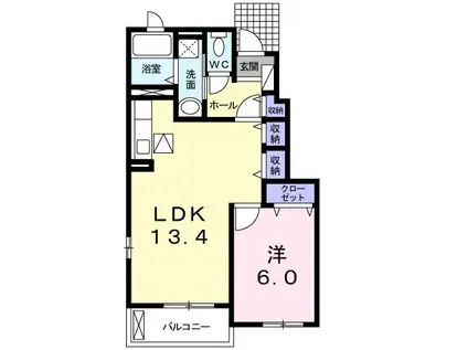 プラシード 大迎(1LDK/1階)の間取り写真