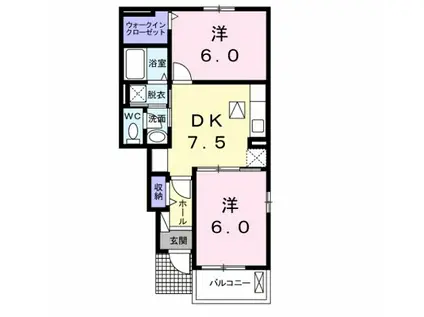 エクステーゼ I(2DK/1階)の間取り写真