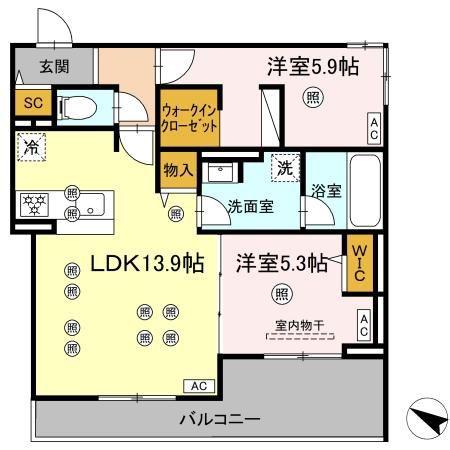 GRANDVALLEY 博多(2LDK/3階)の間取り写真