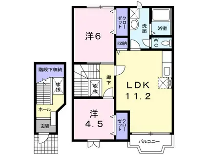 エステルB棟(2LDK/2階)の間取り写真