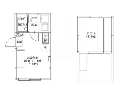 テラス金町(ワンルーム/2階)の間取り写真