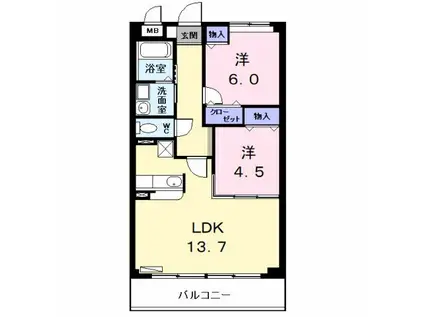 グレイシャス甚目寺(2LDK/5階)の間取り写真