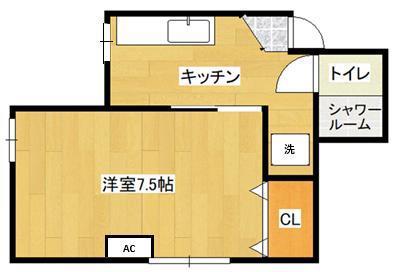 ケンハウスI(1K/1階)の間取り写真