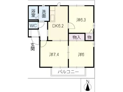 サニーコート明和B棟(3DK/1階)の間取り写真