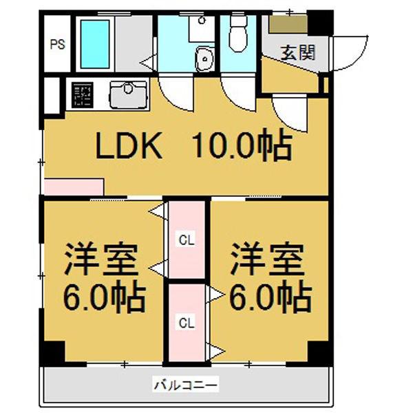 メゾンKARI(2LDK/3階)の間取り写真