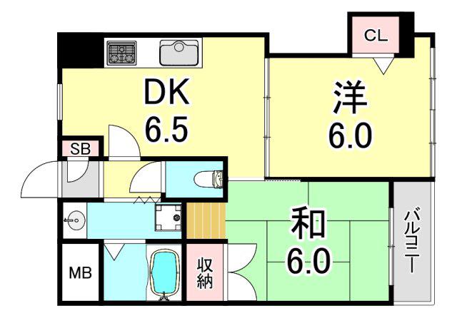 ラルゴTN(2DK/6階)の間取り写真