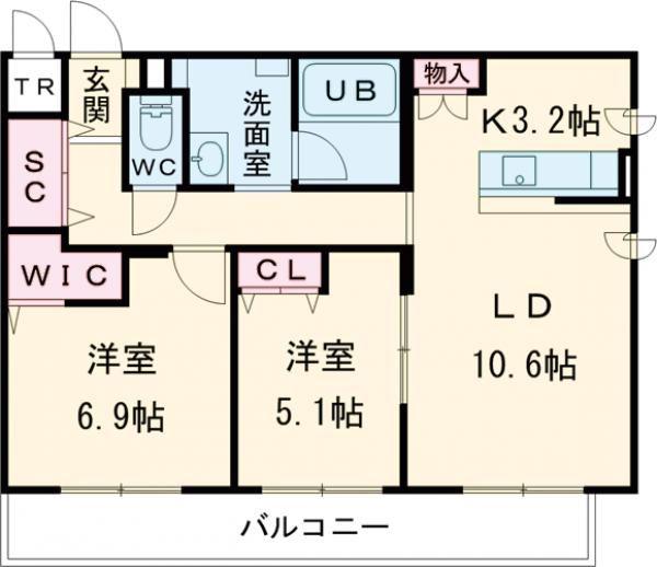 ジュノール千歳真々地(2LDK/4階)の間取り写真