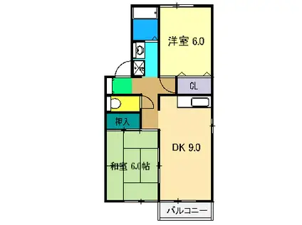 セジュールOK B棟(2DK/1階)の間取り写真