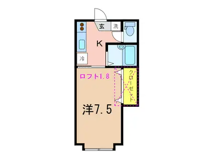 第6レジデンス(1K/2階)の間取り写真