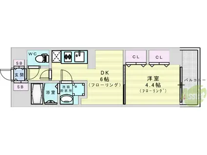 セントロイヤルクラブ新大阪(1DK/5階)の間取り写真